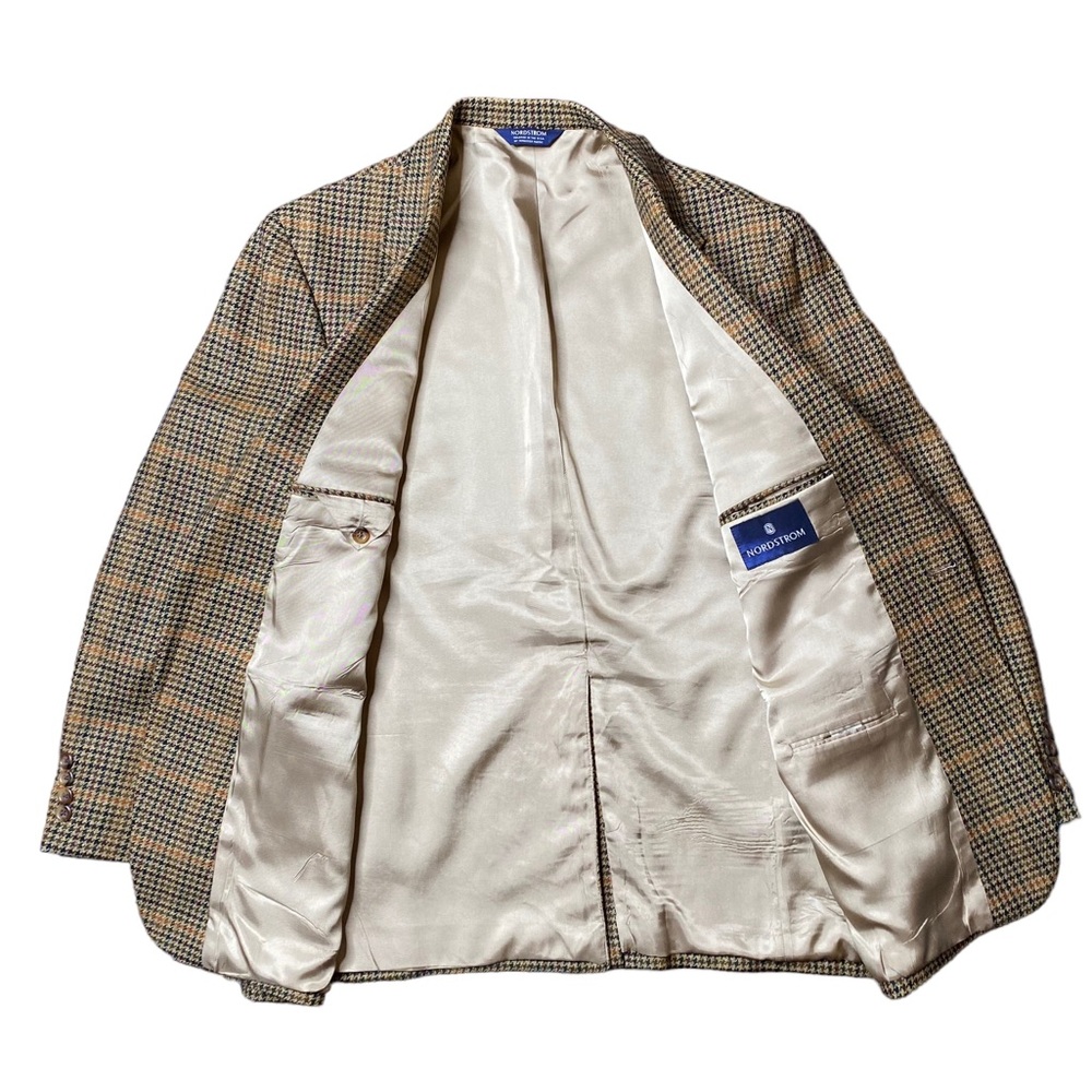 Nordstrom Houndstooth Wool Blazer 42R USA Made Vintage 2 Button Jacket Sportcoat - Picture 4 of 10